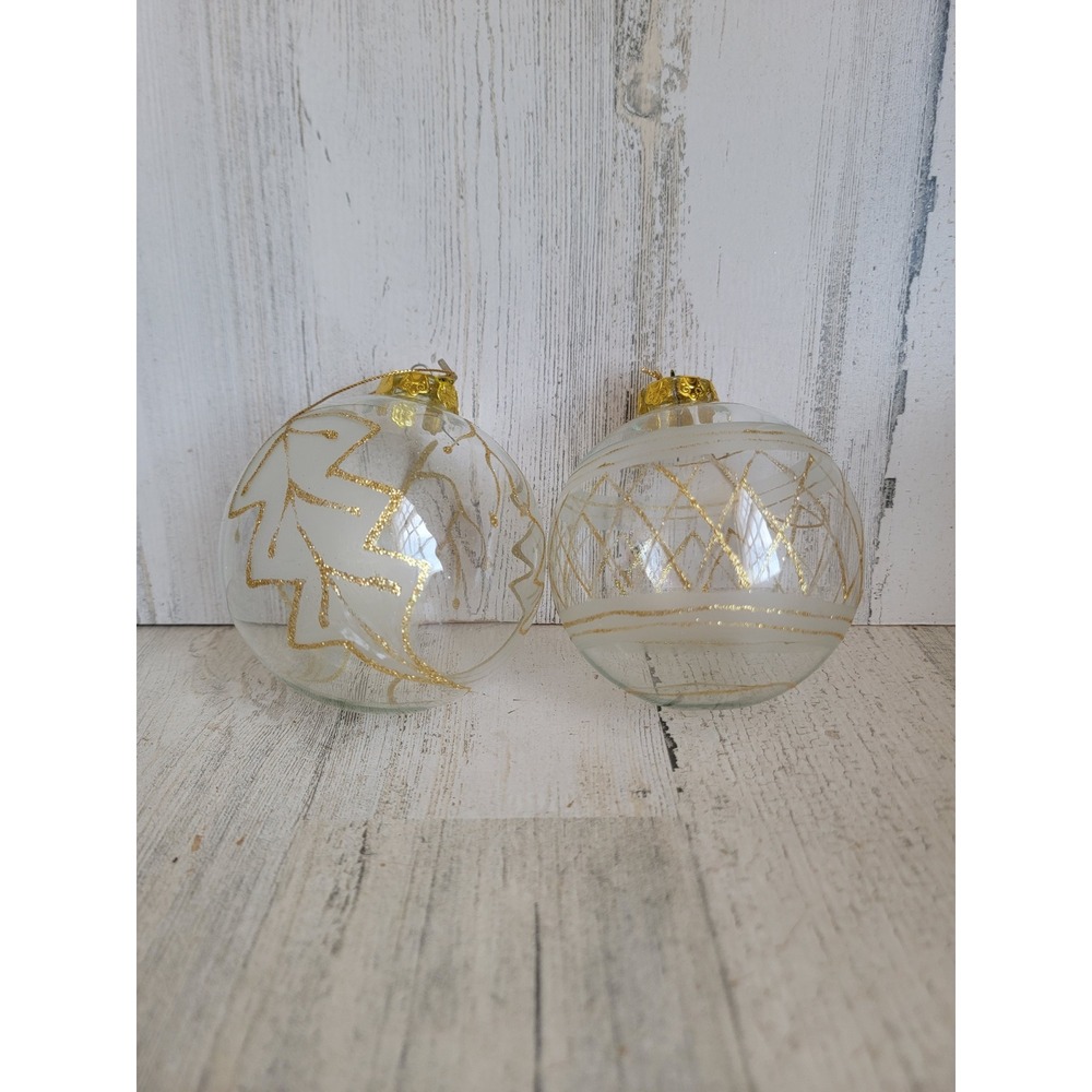 Large glitter gold trim glass ball ornament Xmas unique leaf Mistletoe